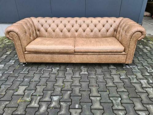 Chesterfield bank XL bruin camel + GRATIS BEZORGD, Huis en Inrichting, Banken | Bankstellen, Gebruikt, Rechte bank, Leer, Ophalen of Verzenden