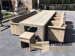 Steigerhouten tuinset met 6 stoelen tuintafel steigerhout