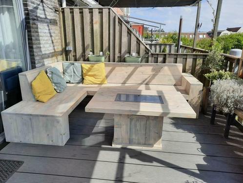 Hoekbank van steigerhout, Tuin en Terras, Tuinsets en Loungesets, Nieuw, Steigerhout, Ophalen of Verzenden