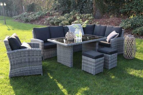 Hoek lounge diningset, Hoge tafel, stoel, 2 hockers, WICKER!, Tuin en Terras, Tuinsets en Loungesets, Nieuw, Loungeset, Wicker