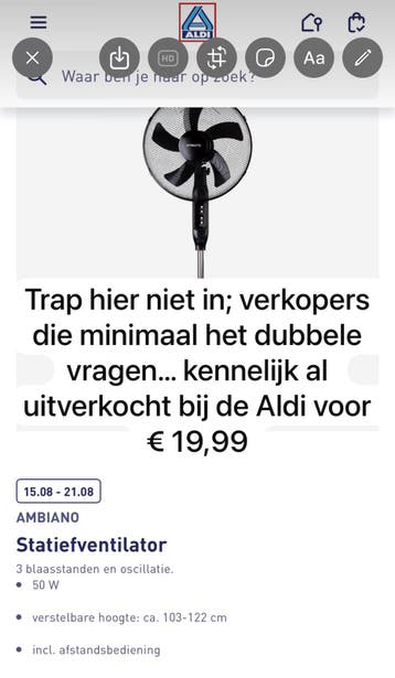 Mensen, Ambiano ventilator kost € 19,99 bij de Aldi