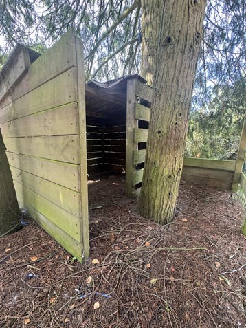 Houten boomhut met platform en ladder