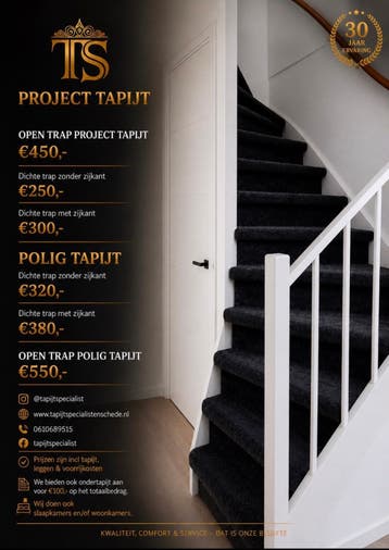 Trapbekleding: incl tapijt en leggen actie van de maand