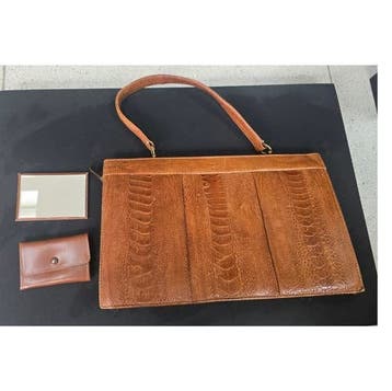 Vintage Retro Handtas Struisvogelleer 21x34cm