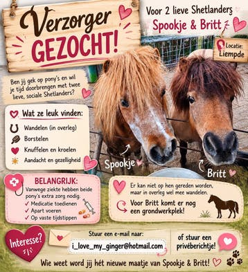 Verzorger gezocht voor Spookje & Britt