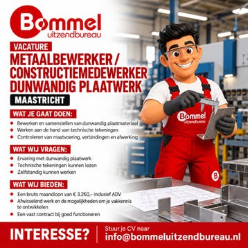Metaalbewerker / Constructiemedewerker Dunwandig Plaatwerk