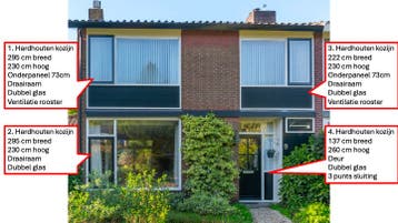 14 x Hardhouten kozijnen (geheel huis) top staat, dub. glas