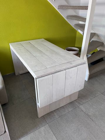 Steigerhouten tafel white wash, uitklapbaar