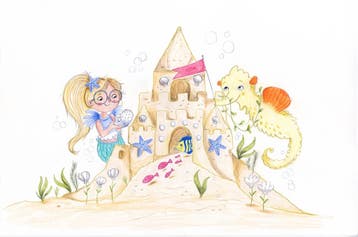 Illustratie handgetekend met A merk kleurvaste potloden