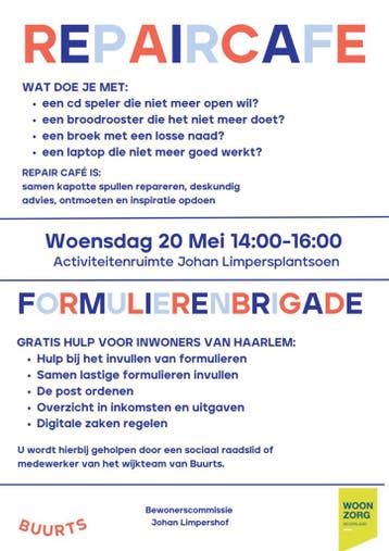 Repair Cafe woensdagmiddag 20 Mei