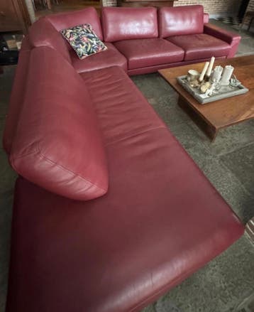Leren bankstel, bordeaux rood, Gratis ophalen!