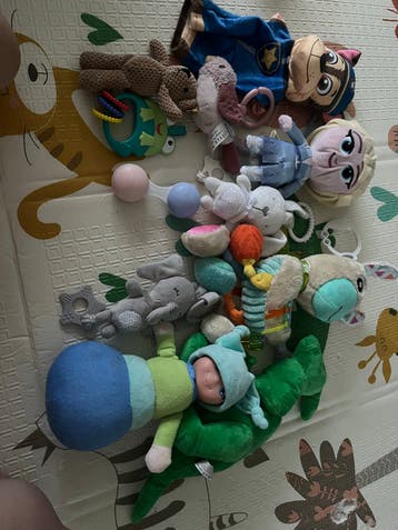 Grote set babyspeelgoed, rammelaars en knuffels