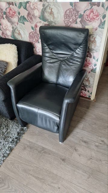 Zwarte leren relaxfauteuil - Comfortabel en verstelbaar