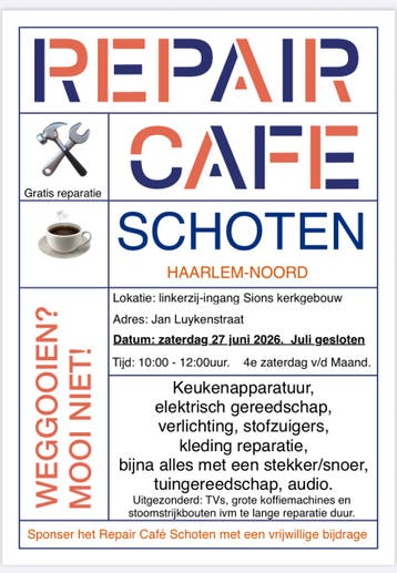 Repair Cafe Schoten 27 juni.