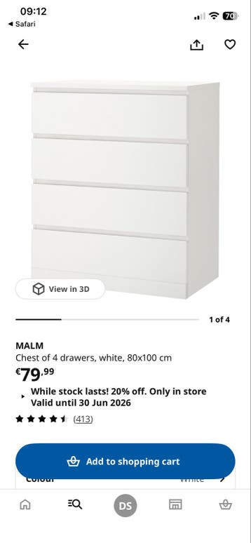 Gratis IKEA Malm ladekast, wit, goede staat, ophalen