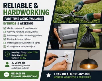 Part-Time Work Available – Evenings & Weekends
Hello! I am