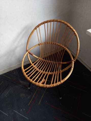 Vintage rotan stoel met kussen