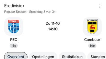 Pec Zwolle cambuur ticket op vak noord