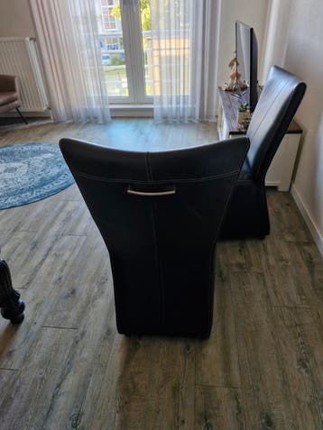 4 Zwarte Eetkamerstoelen - Leerlook met Witte Stiksels