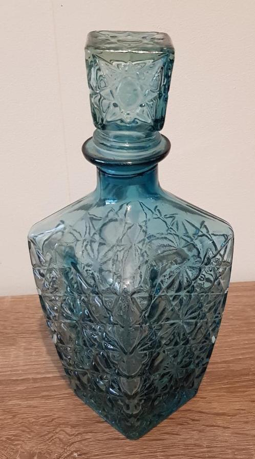 Deco karaf turquoise glas., Antiek en Kunst, Antiek | Glas en Kristal, Ophalen of Verzenden