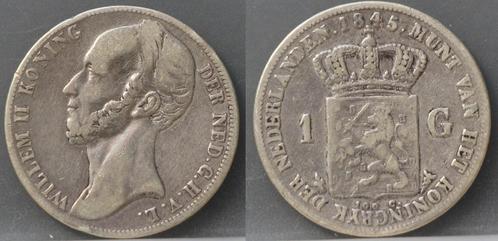 Zilveren 1 gulden 1845 B (met streepje) - Willem 2, Postzegels en Munten, Munten | Nederland, Losse munt, 1 gulden, Koning Willem II