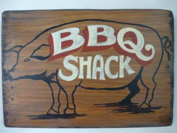 Vintage houten reclame bord/slagerij/varken/barbecue/bbq