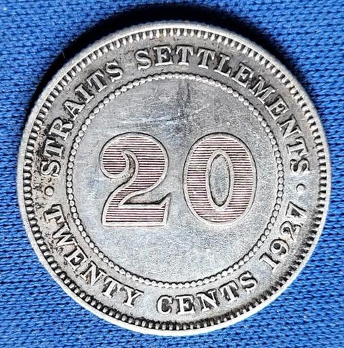 Straits Settlements 20 cent 1927 Km 30b  W10, Postzegels en Munten, Munten | Azië, Losse munt, Zuidoost-Azië, Zilver, Verzenden