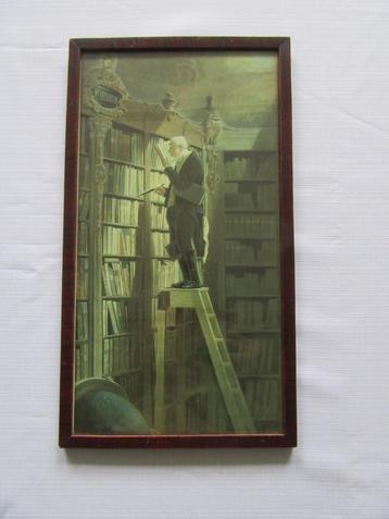 Oud schilderijtje bibliotheek boeken prent lijst Rotterdam