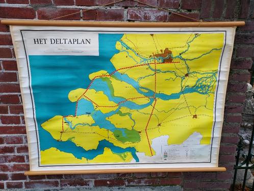 Schoolkaart met overzicht van het Deltaplan 1964., Antiek en Kunst, Antiek | Schoolplaten, Aardrijkskunde, Ophalen of Verzenden