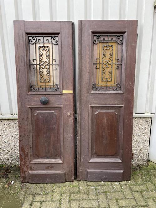 Prachtige massieve antieke voordeur uit 1890, Doe-het-zelf en Verbouw, Deuren en Horren, Zo goed als nieuw, Buitendeur, 200 tot 215 cm