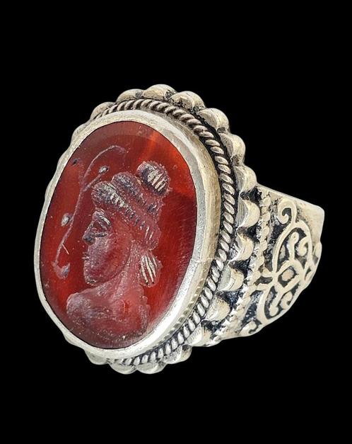 Antieke Zilveren Ring met carneool Gem Steen, Sieraden, Tassen en Uiterlijk, Antieke sieraden, Ring, Zilver, Verzenden