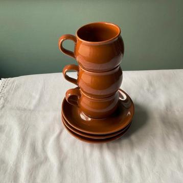 3 Vintage kop & schotel voor espresso of mokka koffie