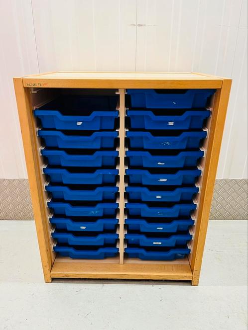 Schilte schoolkast met blauwe uitneembare bakken, Huis en Inrichting, Kasten | Ladekasten, Gebruikt, Minder dan 100 cm, 50 tot 100 cm