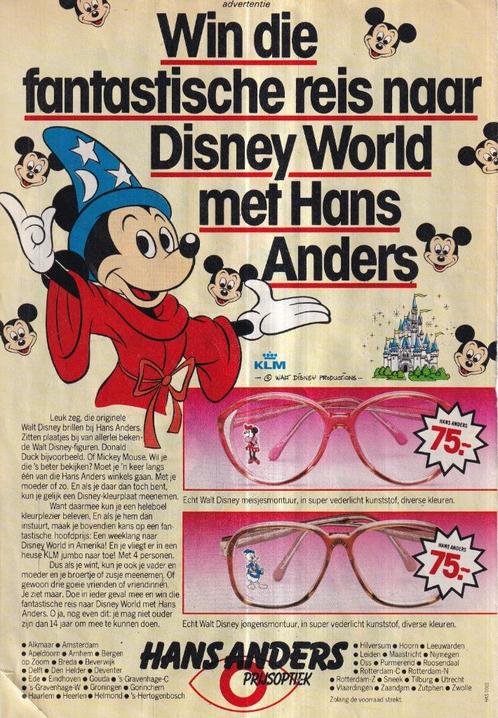 Retro reclame 1984 Hans Anders brillen disney reis, Verzamelen, Retro, Overige typen, Ophalen of Verzenden