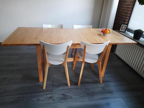 Massief berken houten tafel met 6 stoelen (Norden), Huis en Inrichting, Tafels | Eettafels, Zo goed als nieuw, 50 tot 100 cm, 150 tot 200 cm