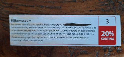 Rijksmuseum Amsterdam  20% korting, Tickets en Kaartjes, Musea, Drie personen of meer, Kortingskaart