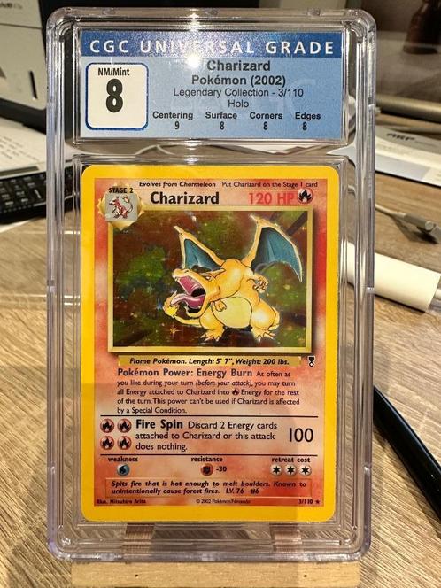 Pokemon Charizard 3/110 holo Legendary Collection CGC 8, Hobby en Vrije tijd, Verzamelkaartspellen | Pokémon, Zo goed als nieuw