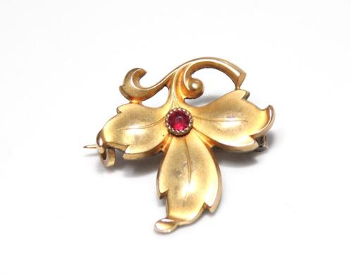 Schitterende Franse Art Nouveau FIX Gold Filled Blad Broche, Sieraden, Tassen en Uiterlijk, Antieke sieraden, Broche, Verguld
