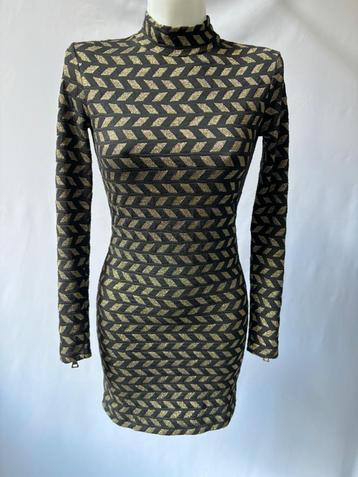 BYDANIE Goud zwart stretch jurk  Maat 34 