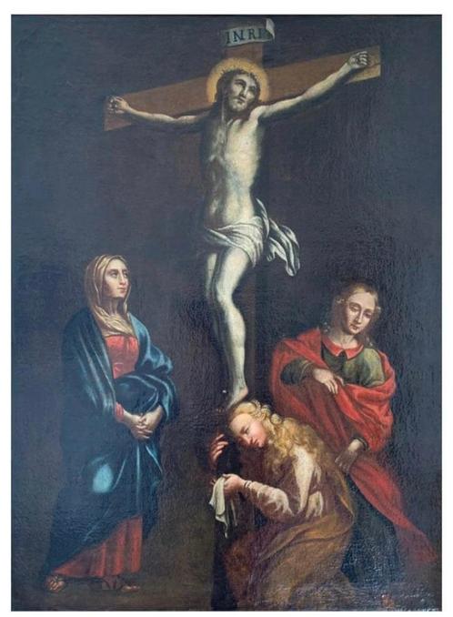 Flemish school (XVII) - The Crucifixion and the three Mary's, Antiek en Kunst, Kunst | Schilderijen | Klassiek, Ophalen of Verzenden