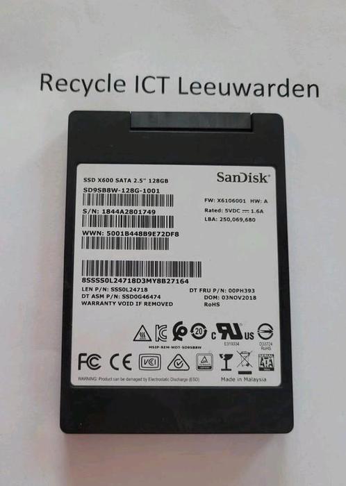 SanDisk x600 128gb laptop ssd hdd hardeschijf, Computers en Software, Harde schijven, Gebruikt, Laptop, Intern, SSD, SATA, Ophalen of Verzenden