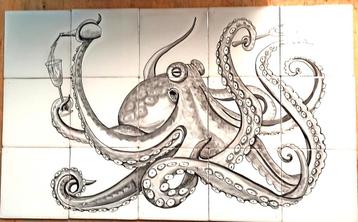 octopus, inktvis geschilderd op tegels, witjes, jouw idee?