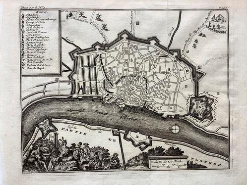 Stadsplattegrond kopergravure van de stad Antwerpen uit 1757, Antiek en Kunst, Kunst | Etsen en Gravures, Verzenden