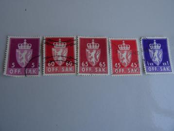 5 Noorse gestempelde postzegels 45, 1, 5, 60,65 Kr  zie foto