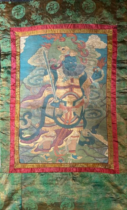 Oude Thangka uit Boeddhistisch klooster Tibet, 112x66 cm, Antiek en Kunst, Kunst | Niet-Westerse kunst, Ophalen of Verzenden