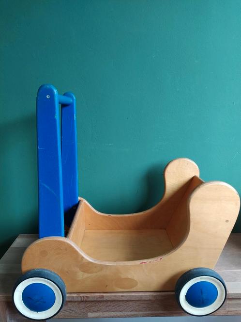 De Groene Merel houten poppenwagen duwkar blauw van Dijk, Kinderen en Baby's, Speelgoed | Houten speelgoed, Gebruikt, Ophalen of Verzenden