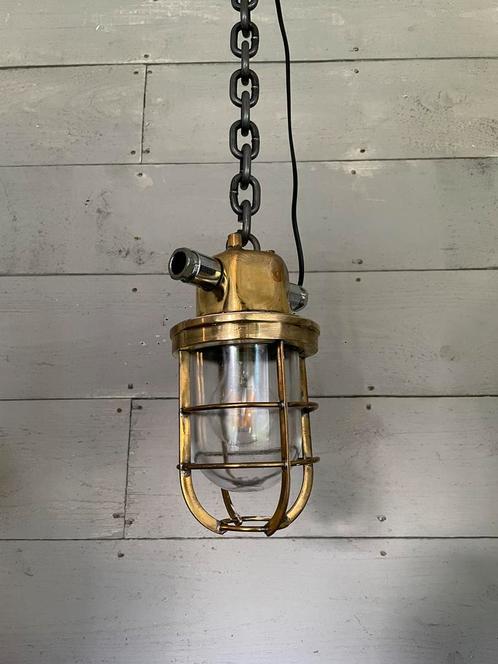 Hanglamp messing overkapping, Huis en Inrichting, Lampen | Hanglampen, Gebruikt, Minder dan 50 cm, Ophalen of Verzenden
