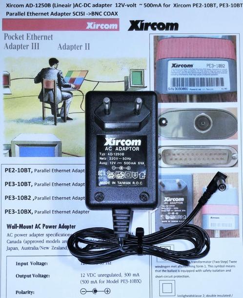 Xircom AD-1250B Original Adapter 12V 0.5A Pocket Ethernet 6W, Computers en Software, Pc- en Netwerkkabels, Zo goed als nieuw, Ophalen of Verzenden