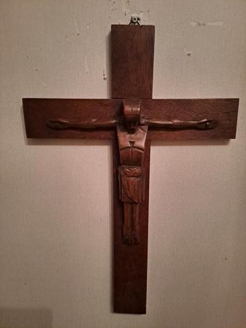 Antiek houten crucifix Art-Deco  jaren 20'- 30'