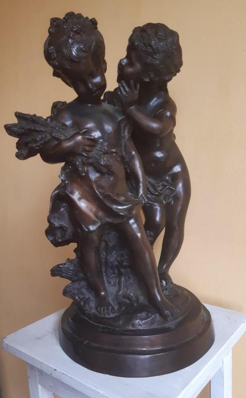 BRONS, Auguste Moreau "Les Jeunes" (1834 - 1917) 44 cm., Antiek en Kunst, Kunst | Beelden en Houtsnijwerken, Ophalen of Verzenden